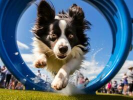 Spirited dog racing through an agility course AI Generative photo