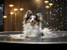 sereno perro disfrutando un masaje a un mascota spa ai generativo foto