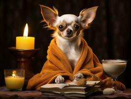 Serene dog enjoying a massage at a pet spa AI Generative photo