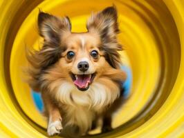 enérgico perro carreras mediante un agilidad curso ai generativo foto