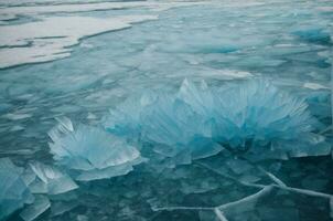 Ice of Lake Baikal, the deepest and largest freshwater lake by volume in the world. AI Generative photo