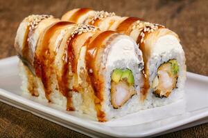 Eel roll with shrimps photo