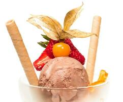 yogurt and chocolate ice cream in a bowl close up photo