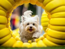 Spirited dog racing through an agility course AI Generative photo