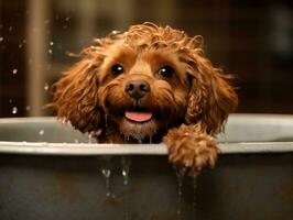 Serene dog enjoying a massage at a pet spa AI Generative photo