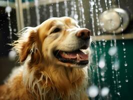 sereno perro disfrutando un masaje a un mascota spa ai generativo foto