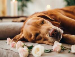 sereno perro disfrutando un masaje a un mascota spa ai generativo foto