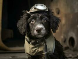 Skilled search and rescue dog working diligently in a disaster area AI Generative photo