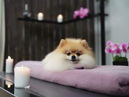 Serene dog enjoying a massage at a pet spa AI Generative photo