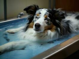 Serene dog enjoying a massage at a pet spa AI Generative photo