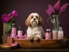 Serene dog enjoying a massage at a pet spa AI Generative photo