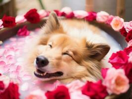 Serene dog enjoying a massage at a pet spa AI Generative photo