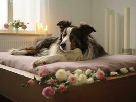 Serene dog enjoying a massage at a pet spa AI Generative photo