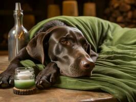 Serene dog enjoying a massage at a pet spa AI Generative photo