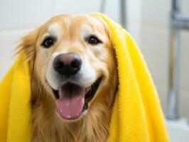 Serene dog enjoying a massage at a pet spa AI Generative photo