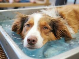 Serene dog enjoying a massage at a pet spa AI Generative photo