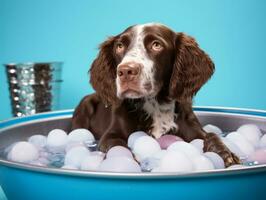 Serene dog enjoying a massage at a pet spa AI Generative photo