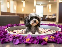 Serene dog enjoying a massage at a pet spa AI Generative photo