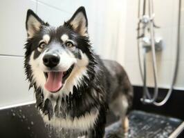 sereno perro disfrutando un masaje a un mascota spa ai generativo foto