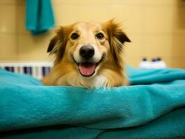 Serene dog enjoying a massage at a pet spa AI Generative photo