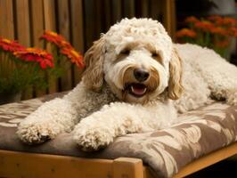 Serene dog enjoying a massage at a pet spa AI Generative photo