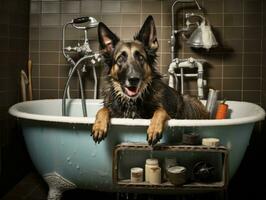 sereno perro disfrutando un masaje a un mascota spa ai generativo foto
