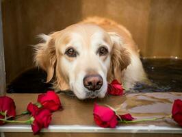 Serene dog enjoying a massage at a pet spa AI Generative photo