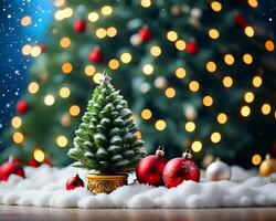 Christmas Tree With Ornament And Bokeh Lights Background photo