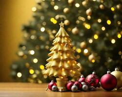 Christmas Tree With Ornament And Bokeh Lights Background photo