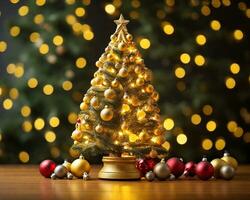 Christmas Tree With Ornament And Bokeh Lights Background photo