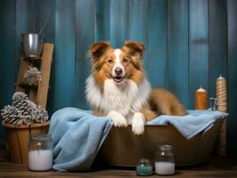 Serene dog enjoying a massage at a pet spa AI Generative photo