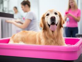 Serene dog enjoying a massage at a pet spa AI Generative photo