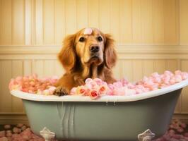 Serene dog enjoying a massage at a pet spa AI Generative photo