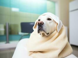 Serene dog enjoying a massage at a pet spa AI Generative photo