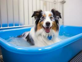 sereno perro disfrutando un masaje a un mascota spa ai generativo foto