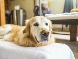 sereno perro disfrutando un masaje a un mascota spa ai generativo foto