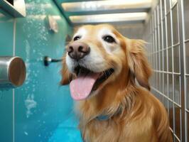 sereno perro disfrutando un masaje a un mascota spa ai generativo foto