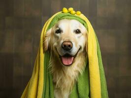 Serene dog enjoying a massage at a pet spa AI Generative photo