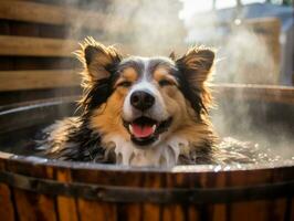 sereno perro disfrutando un masaje a un mascota spa ai generativo foto