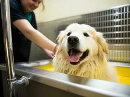 sereno perro disfrutando un masaje a un mascota spa ai generativo foto