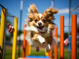 Spirited dog racing through an agility course AI Generative photo