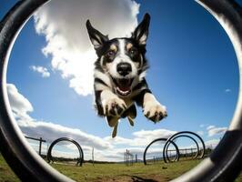 Spirited dog racing through an agility course AI Generative photo