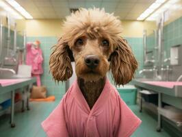 Serene dog enjoying a massage at a pet spa AI Generative photo