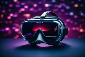 3d illustration of virtual reality glasses on purple background with bokeh. AI Generative photo