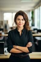 Group of casual business teamwork men and women looking at camera with crossed arms in office, New generation of energetic entrepreneurs concept. AI Generative photo