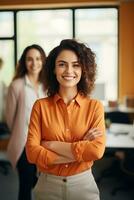 Group of casual business teamwork men and women looking at camera with crossed arms in office, New generation of energetic entrepreneurs concept. AI Generative photo