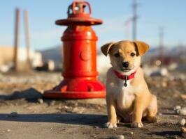 linda perrito sentado por un fuego boca de aguas ai generativo foto