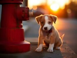 linda perrito sentado por un fuego boca de aguas ai generativo foto