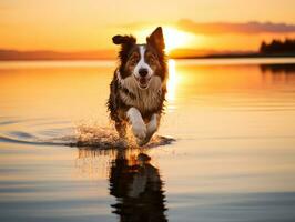 Happy dog playing on the beach AI Generative photo