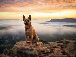 Majestic dog standing proudly on a mountain peak AI Generative photo